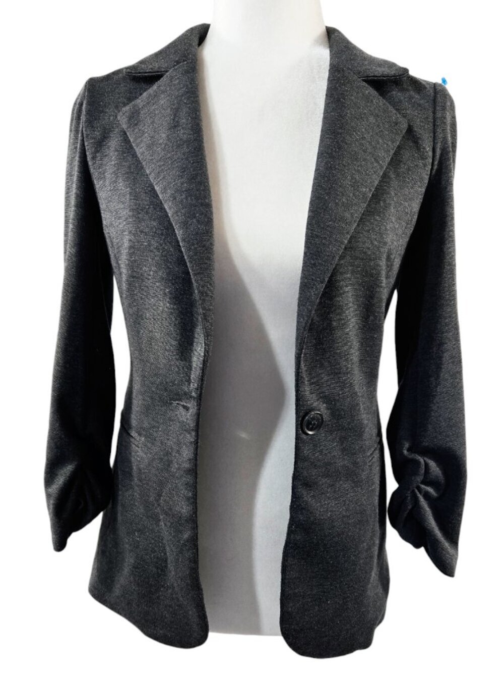 41 Hawthorn Heather Gray Ponte Knit One Button Ruched Sleeve Blazer Stitch Fix